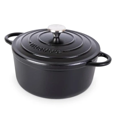 Image of Cast Iron Pot with Lid Non Stick Ovenproof Enamelled Casserole Pot, Oven Safe up to 500 F Sturdy Dutch Cookware Black, 5 Quart, 24cm by Nuovva