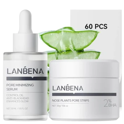Image of LANBENA Blackhead Remover Nose Mask Pore Strip Black Exfoliating Acne Treatment Deep Cleansing Skin Care (White Kit)