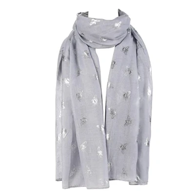 Image of Women&#039;s Glitter Bumble Bee Print Ladies Scarf Lightweight Fashion Wrap (Glitter Silver)
