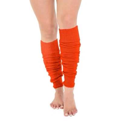 Image of Crazy Chick® Deluxe Luxurious Ladies 80&#039;s Plain Ribbed Leg Warmers Legwarmers 12 Color TU (Orange)