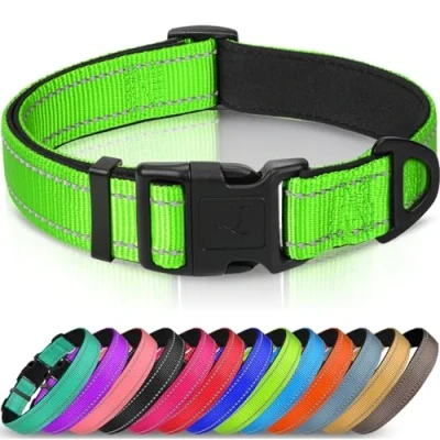 Image of Joytale Dog Collar, Reflective Padded Neoprene Pet Adjustable Nylon Collars for Small Dogs, S, Green