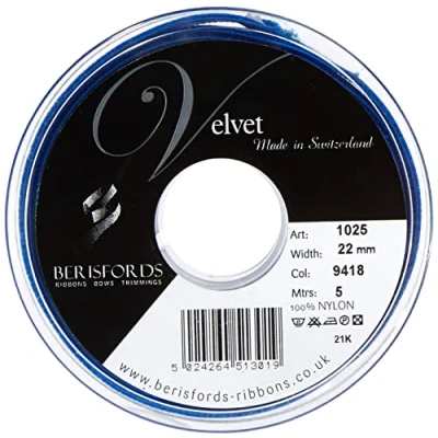 Image of Berisfords Velvet Ribbon, Royal, 10.2 x 3 cm