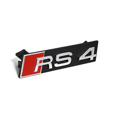 Image of Audi 8E0853736E2ZZ Lettering RS4 8E Original Emblem Radiator Grille Clip Sign, Black/Red