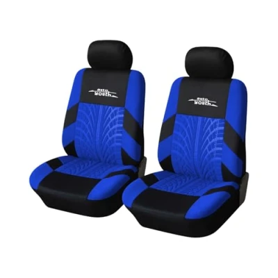 Image of AUTOYOUTH Car Seat Covers TIRE TRACK Fashion Front Pair Universal For Cars Truck Van Set Protector Auto Parts, Blue