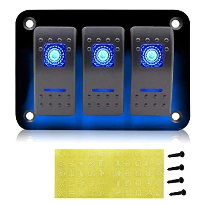 Image of Geloo 3 Gang Switch Panel 12V Universal Aluminum Toggle Switches Dash 5 Pin ON/Off Blue LED Backlight for Boat Car Marine Truck Camper