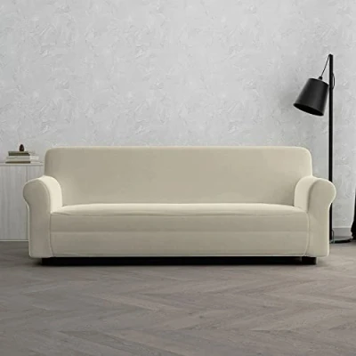 Image of Italian Bed Linen Dahlia elastic sofa cover, Cream, 3 PLACES