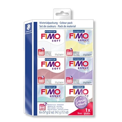 Image of STAEDTLER ST Modelliermasse Material Pack Candy Colours, Oven Hardening, Soft, can be Modelled Immediately, Compatible Effect and FIMO Professional, 8023 25