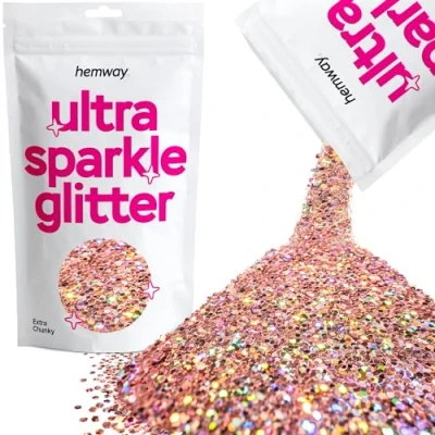 Image of Glitter Rose Gold Holographic Ultra Sparkle Sequins Nail Face Festival Christmas Halloween Makeup Extra Chunky 100g / 3.5oz