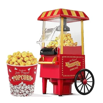 Image of Dremdo Popcorn Maker Retro High Power Electric Machine, BPA Free Air Popper No Oil Healthy Snack, Perfect for Home, Party And Family,Red