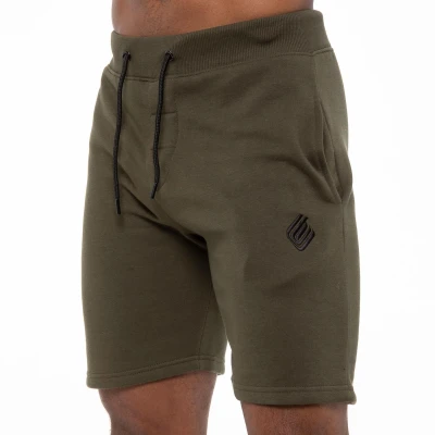 Image of EZS412 Enzo Mens Fleece Shorts Running Jogging Bottoms Gym Activewear Elasticated Waist Logo Sweat Half Pants Size S XXL (Khaki, M, m)
