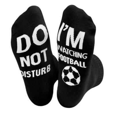 Image of SoulQool Do Not Disturb I&#039;m Watching Football Socks Letter Printed Funny Novelty Sayings Knitted Crew Gifts (Black)