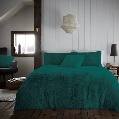 Image of Artistic Fashionista* NEW Soft Warm &amp; Cosy Teddy Bear Faux Fur Fleece CUDDLY Duvet Quilt Cover Pillowcases Bedding Set (Teal, Double)