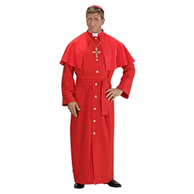 Image of WIDMANN 57711 Men’s Red Cardinal Costume. Church, Vicar, Priest. Halloween, Carnival, Stag Do