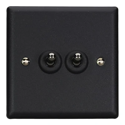 Image of Varilight Urban Matt Black 2 Gang Way 10 Amp Toggle Switch