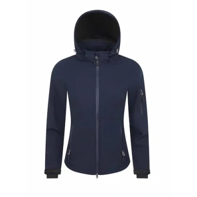 Image of LeMieux Celine Soft Shell Jacket Womens Water Resistant Breathable Detachable Hood Navy UK12