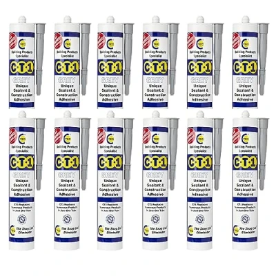 Image of CT1 Building Sealant &amp; Adhesive Snag Tube 290ml for Virtually Any Material (Grey 12 Pack)