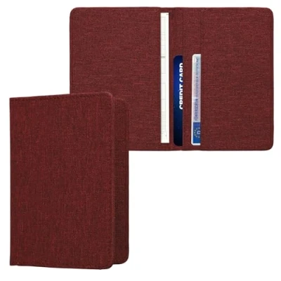 Image of kwmobile Registration and Insurance Holder Car Document for Vehicle Documents Cards Fabric Covered Dark Red