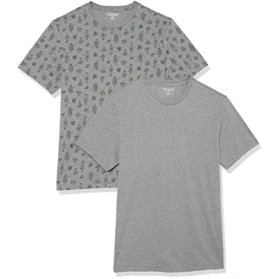 Image of Amazon Essentials Men&#039;s T Shirt Slim Fit Short Sleeve Crewneck, Pack of 2, Grey Cactus/Heather, S