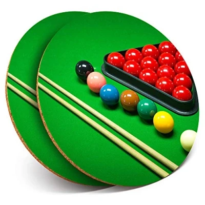 Image of 2 x Round Coasters Snooker Game Balls Pool Billiards Cork Backed Home Kitchen Accessory Tea Coffee Mug Mat #16452