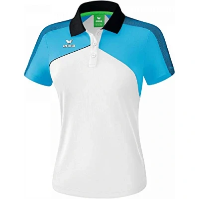 Image of Erima Women&#039;s Premium One 2.0 Polo Shirt, White/Curacao/Black/White, Size 34