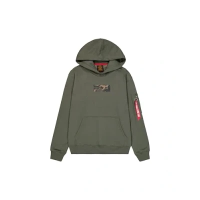 Image of Alpha Industries Men&#039;s Camo Panel Hoody, Dark Olive, XXL