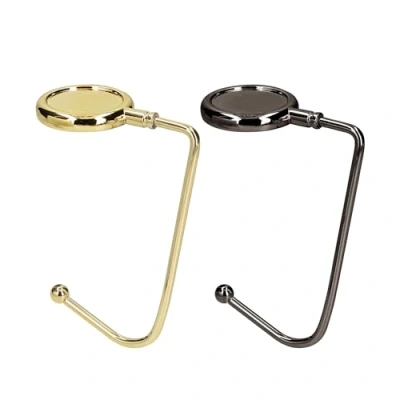 Image of kwmobile Purse Hooks for Table Set of 2 Metal Handbag Hook Holder Hand Bag Hanger Tables, Desks, Gold/Black