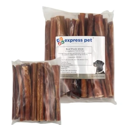 Image of Express Pet Supplies 20 x 8&quot; Inch (20cm) Long Thick Bulls PIZZLES Pizzle Bully Sticks Dog Treat Chew