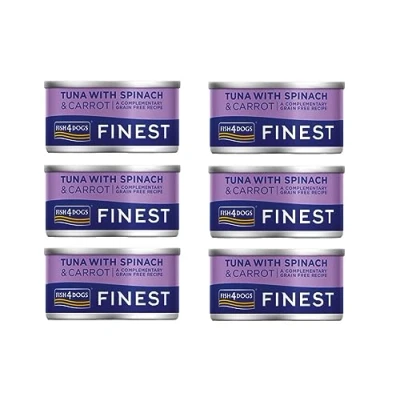 Image of Fish4Dogs Wet dog Food Tins 85g for all breeds (FINEST TUNA WITH SPINACH AND CARROT)