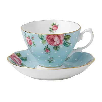 Image of Royal Albert Modern Vintage POLBLU26135 Teacup &amp; Saucer, 2 Piece Set Polka Blue, Multi Colour, Bone China