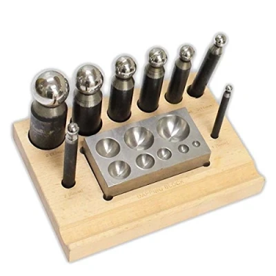 Image of Jewellers Tools 8pc Doming Block and Punch Set made of Steel Dapping Wood Storage stand