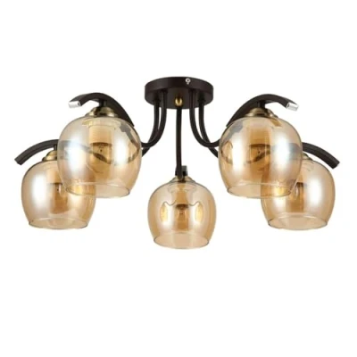 Image of TEKLED Amber Glass Black Semi Flush Ceiling Light E27 Modern / 5 Lamp