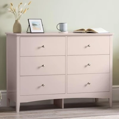 Image of CHRISTOW Pink Chest Of Drawers, 6 Drawer Storage Organiser Unit, Modern Wooden MDF Bedroom Cabinet Furniture, Living Room Hallway, Brushed Chrome Handles, Smooth Glide Runners (H70cm x W80cm D40cm)