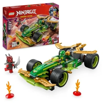 Image of LEGO NINJAGO Lloyd’s Pull Back Race Car Toy with 2 Minifigures for Imaginative Play Dragons Rising Ninja Set Gift 7 Plus year Old Boys &amp; Girls 71828