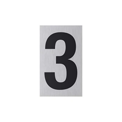 Image of Metafranc 507320 Adhesive Sign &quot;3&quot; 100 x 60 mm Made of Aluminium In Modern Stainless Steel Look Self Back / Signage Information Commercial Marking