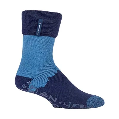 Image of HEAT HOLDERS Mens Turnover Warm Thermal Fleece Lined Bed Socks with Non Slip Rubber Grips (6 11 UK, Navy Blue (Robin))