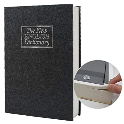 Image of Real Paper Diversion Book Safe Storage Box, Dictionary Secret with Code Lock/Key, flip Hidden (M Key, Black dictionary)