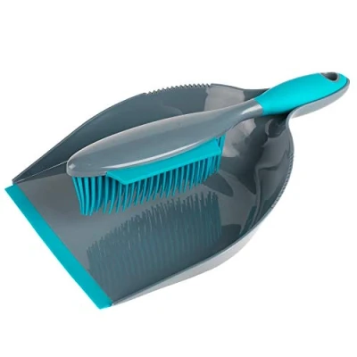 Image of Beldray LA069351EU Pet Plus+ Dustpan And Brush Set Non Scratch Rubber Bristles, Handheld Broom With Squeegee Edge For Hair, Hard Floors, Surfaces, Liquids,Grey/Turquoise,30 x 22 7.5 cm