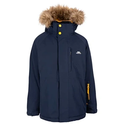 Image of Trespass Boys Waterproof Jacket Parka Style Raincoat with Removable Hood Windproof Taped Seams School Coat Casual Fleece Lined Ultimately