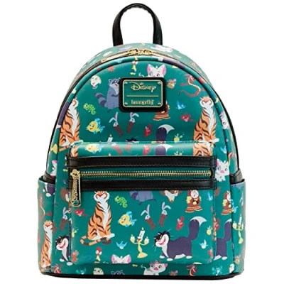 Image of Loungefly Disney Princess Sidekicks All Over Print Mini Backpack Bag Wallet, Teal, Mini,