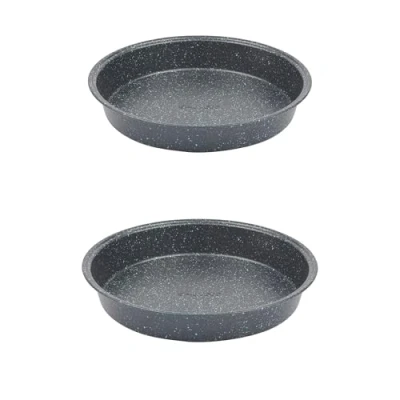 Image of Salter COMBO 8247 Round Cake Tin Set of 2, Non Stick Carbon Steel Baking Pan, Strong &amp; Durable Pie Dish, PFOA Free Oven Tray for Cakes, Cheesecake, Megastone Collection, Black, 24 cm