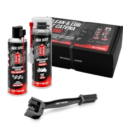 Image of ERRECOM 1000 Miglia Clean&amp;Lube RACING Motorcycle Chain Kit; includes High Pressure Degreaser Spray 500ml+Racing Lubricant 500ml+Huggie System and 90Connector+Brush+Gloves