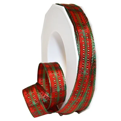 Image of Präsent Nottingham Wired Ribbon red green 15 mm width, 20 m length