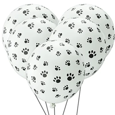 Image of 24 Pcs Paw Balloons, Balloons Print Latex Black and White Animal Themed Dog Theme Birthday Party Supplies, for Kids Puppy Decoration
