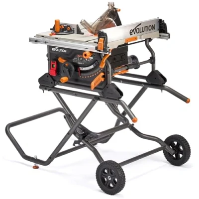Image of Evolution Power Tools R255TBLX Table Saw With Stand (Next Gen Rage 5 S) Multi Material Cutting Blade Included Cuts Wood Metal Plastic, 45˚ Bevel, +/ 60˚ Mitre Angle, 85mm Cut Depth, 1650w Motor, 240v