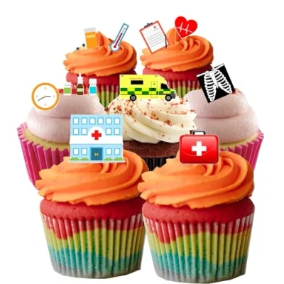 Image of 44 Stand Up Hospital Medical Doctor Nurse Medicine Ambulance Themed Edible Wafer paper Cake Toppers Decorations