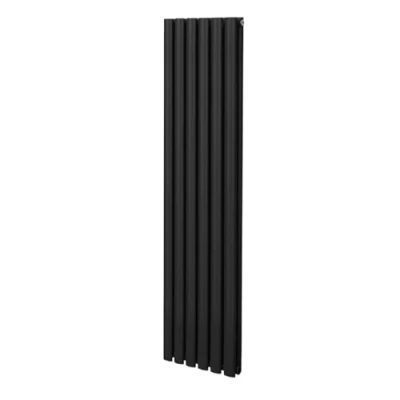 Image of Oval Column Radiator 1600mm x 360mm Modern Designer Double Panel Central Heating Heater Matt Black Carbon Steel Vertical Kitchen Living Room Bathroom FREE Cleaning Brush Fixing Kit &amp; Brackets
