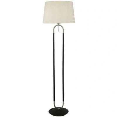 Image of Jazz 1 Light Floor Lamp, Satin Silver And Black, White Velvet Shade Pull Switch