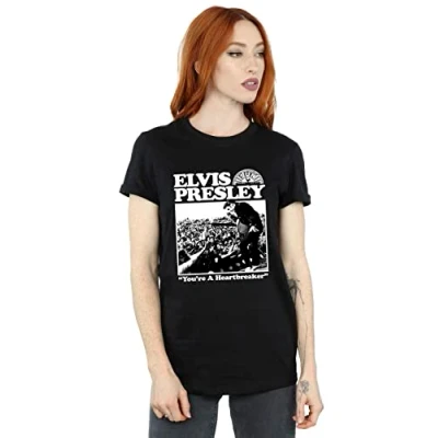 Image of Absolute Cult Elvis Women&#039;s A Heartbreaker Boyfriend Fit T Shirt Black Small