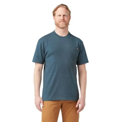 Image of Dickies Men&#039;s Heavyweight Crew Neck Short Sleeve Tee T Shirt, Baltic Blue Heather, 4XL Big
