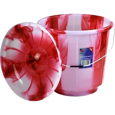 Image of Plastic Storage Bucket with Lid and Metal Handle (Red 18L)